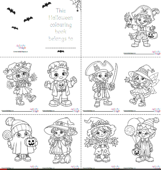 Halloween Kids in Costumes Colouring Booklet