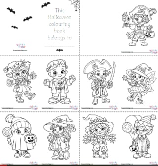 Halloween Kids in Costumes Colouring Booklet