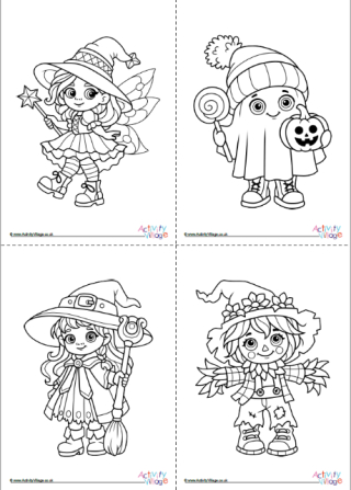 Halloween Kids in Costumes Colouring Pages Pack