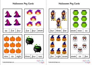 Halloween Number Word Peg Cards