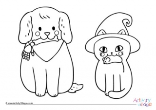 Halloween Pets Colouring Page