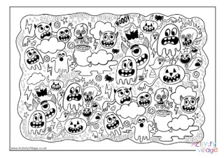 Halloween Scene Colouring Page