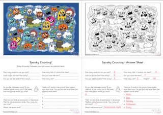 Halloween scene counting activity