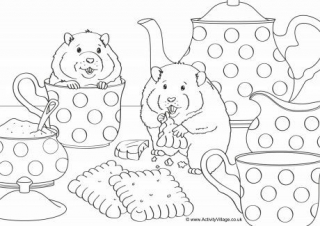 Hamsters Scene Colouring Page