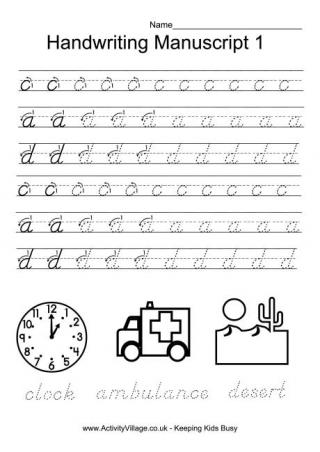 Manuscript Handwriting Worksheets