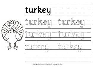 Turkey Handwriting Worksheet