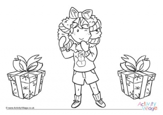 Hanging The Christmas Wreath Colouring Page