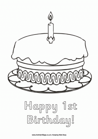 Happy 1st Birthday Colouring Page