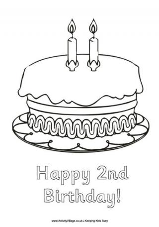 Happy 2nd Birthday Colouring Page