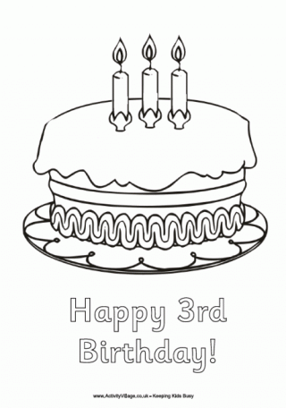 Happy 3rd Birthday Colouring Page