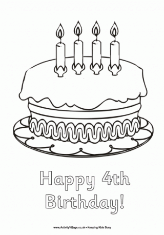 Happy 4th Birthday Colouring Page