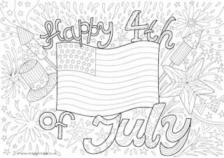 Happy 4th of July Doodle Colouring Page