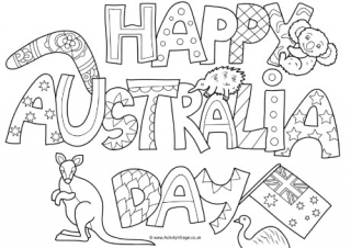 Happy Australia Day Colouring Page