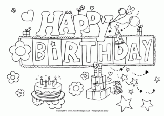 Happy Birthday Colouring Page