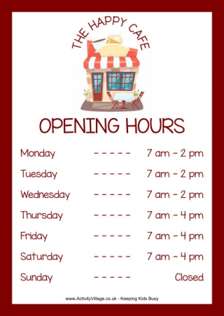 Happy Café Opening Hours Poster