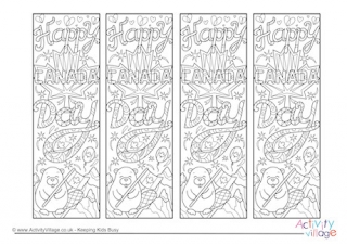 Happy Canada Day Doodle Colouring Bookmarks