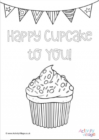 Happy Cupcake To You Colouring Page