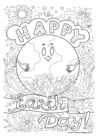 Happy Earth Day Colouring Page