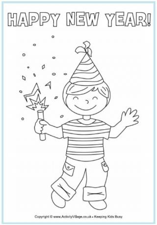Happy New Year Boy Colouring Page