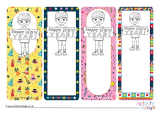 Happy New Year Boy Colouring Bookmarks