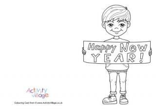 Happy New Year Boy Colouring Card
