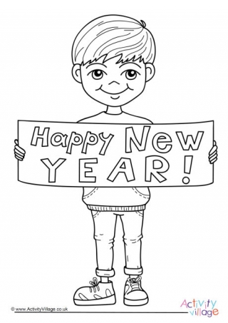 Happy New Year Boy Colouring Page 2