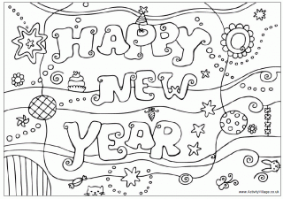 Happy New Year Colouring Design