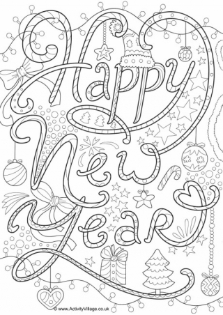 Happy New Year Doodle Colouring Page