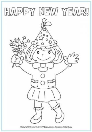 Happy New Year Girl Colouring Page