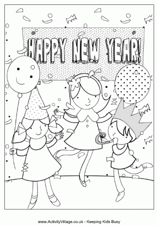 Happy New Year Party Colouring Page