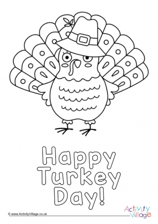Happy Turkey Day Colouring Page