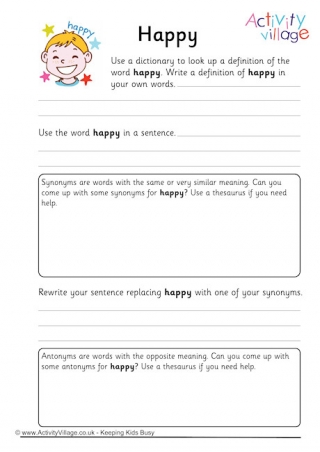 Happy Vocabulary Worksheet