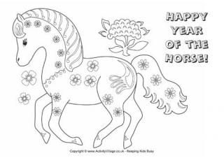 Happy Year of the Horse Colouring Page