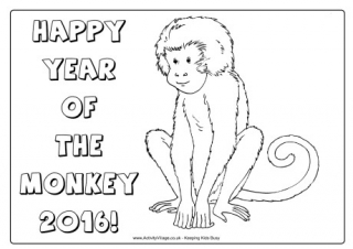 Happy Year of the Monkey Colouring Page
