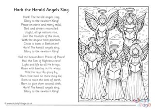 Hark the Herald Angels Sing Christmas Carol Colouring Page