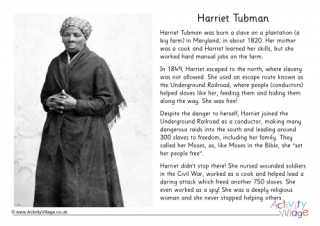 Harriet Tubman Short Bio Printable