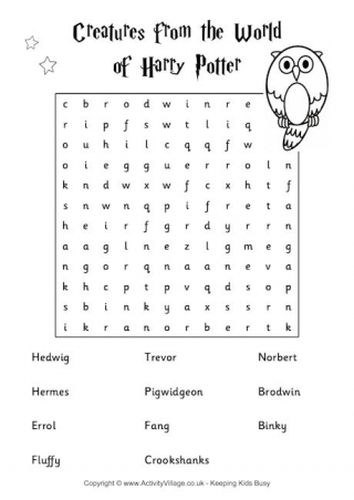 Harry Potter Creatures Word Search