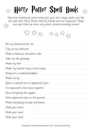 Harry Potter Spell Book Activity