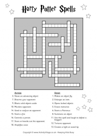 Harry Potter Spells Crossword