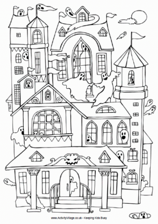 Haunted house colouring page 1