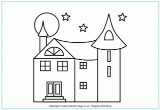 Haunted house colouring page 3