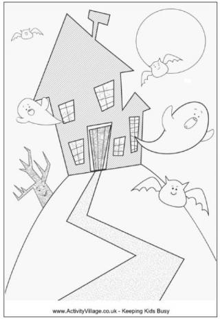 Haunted house colouring page 4