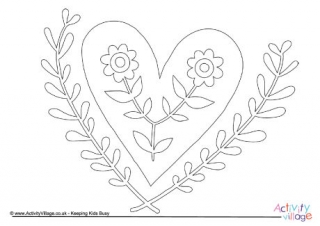Heart and Flower Design Colouring Page