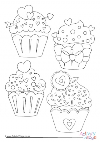 Heart cupcakes colouring page 2