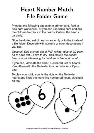 Heart Number Match File Folder Game