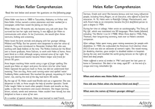 Helen Keller Comprehension
