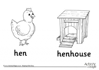 Hen and Henhouse Colouring Page