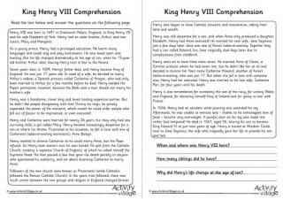 Henry VIII Comprehension