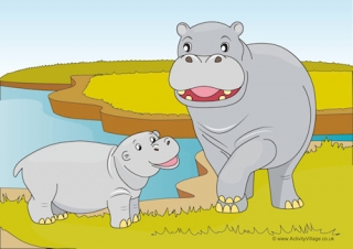 Hippos Scene Poster