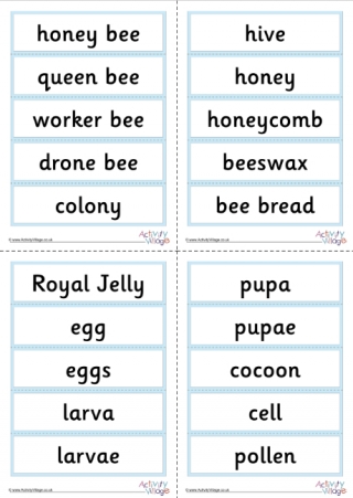 Honey bee word cards